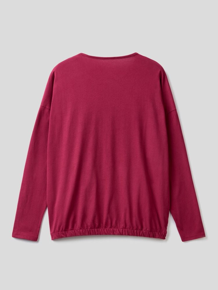 Benetton Warm Long Fiber Katoenen T-shirts Dames Bordeaux | BE031744