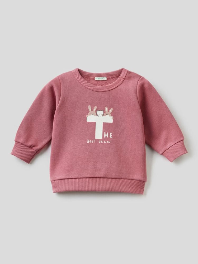 Benetton Warm Organic Katoenen Print Sweatshirt Kinderen Donker | BE593115