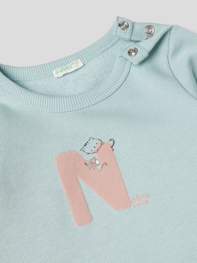 Benetton Warm Organic Katoenen Print Sweatshirt Kinderen Aqua | BE916418