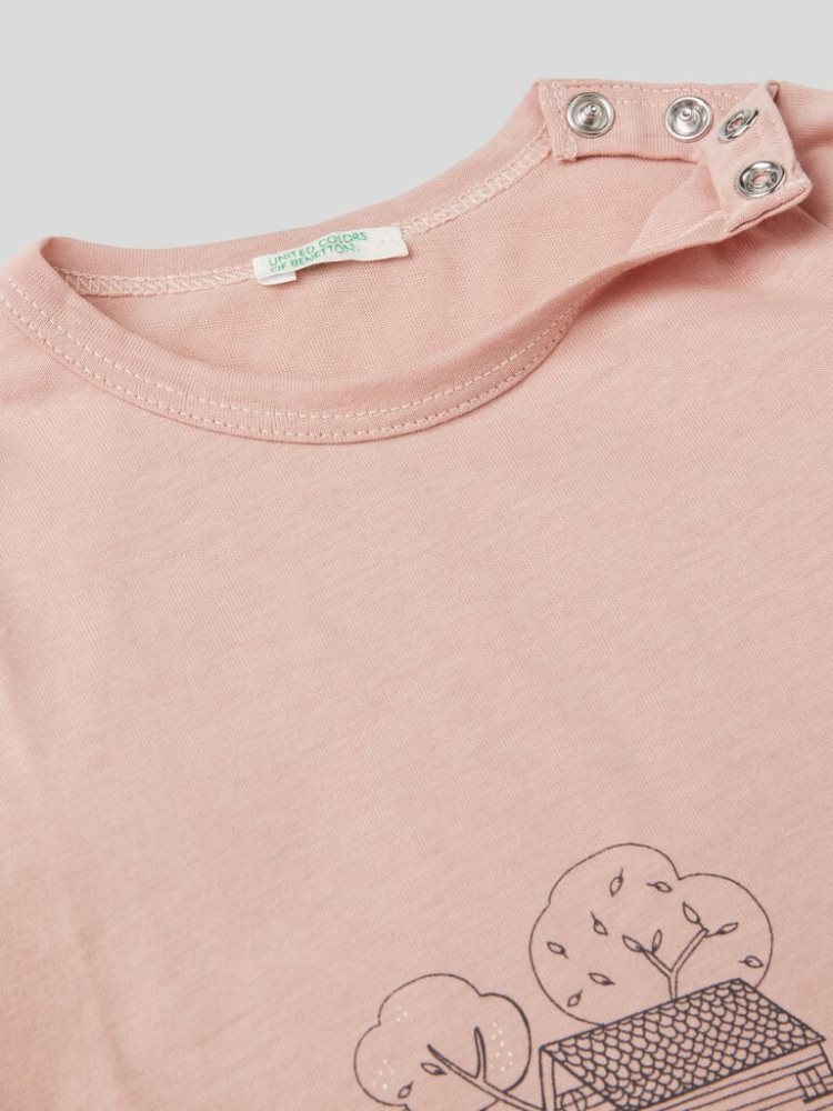 Benetton Warm Organic Katoenen Print T-shirts Kinderen Roze | BE094962