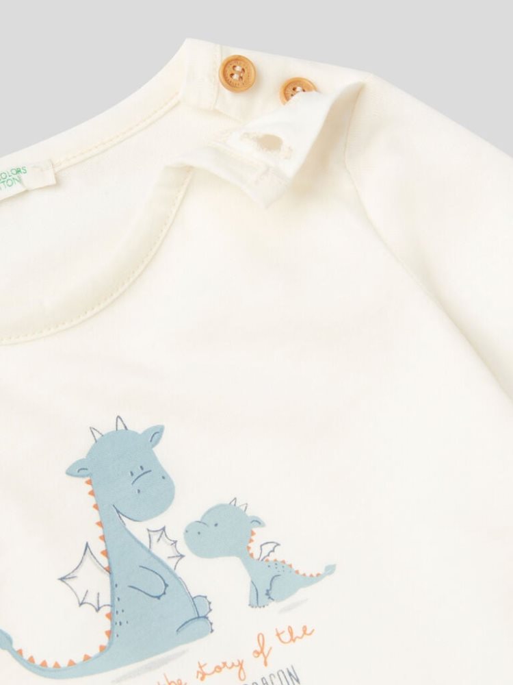 Benetton Warm Organic Katoenen T-shirts Kinderen Wit | BE002528