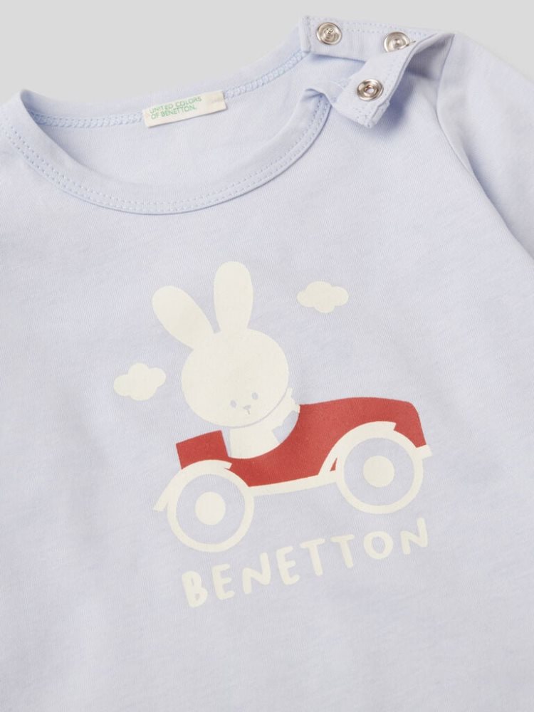 Benetton Warm Organic Katoenen T-shirts Kinderen Blauw | BE313662