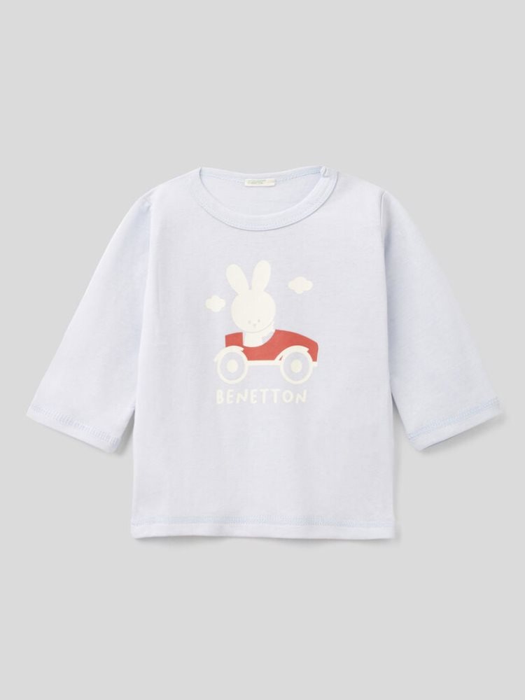 Benetton Warm Organic Katoenen T-shirts Kinderen Blauw | BE313662