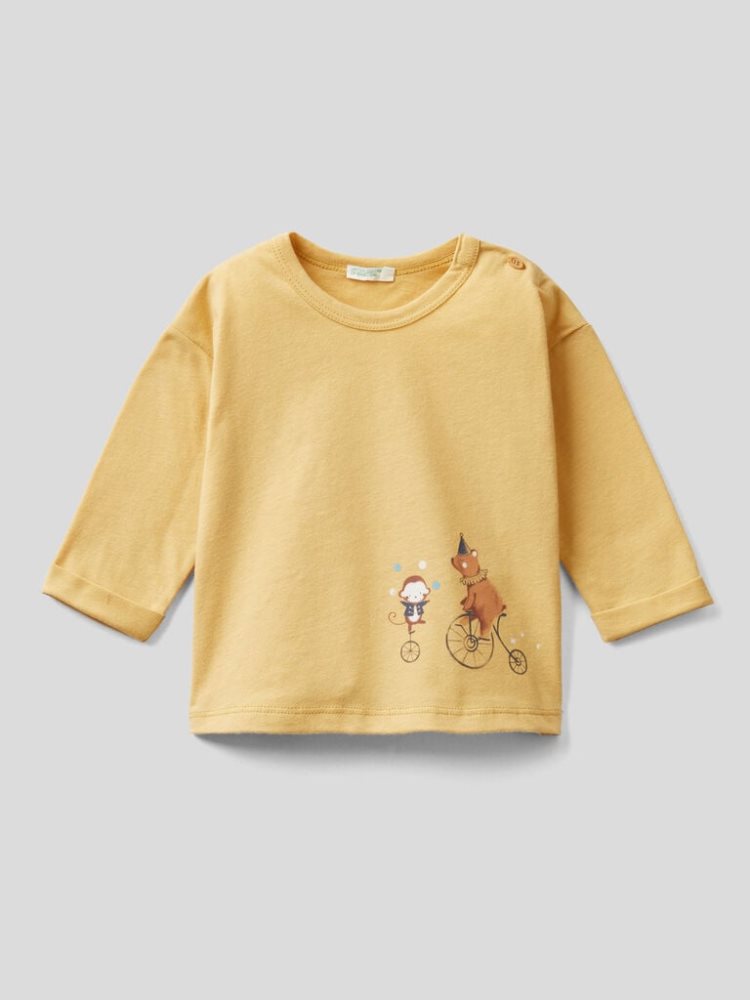 Benetton Warm Organic Katoenen T-shirts Kinderen Geel | BE477663