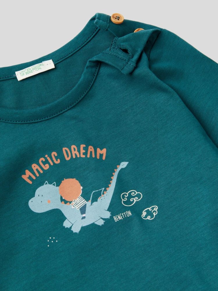 Benetton Warm Organic Katoenen T-shirts Kinderen Teal | BE771953