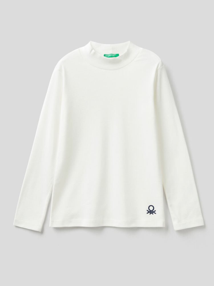 Benetton Warm Organic Katoenen Turtleneck Long Sleeve T-shirts Kinderen Wit | BE817900