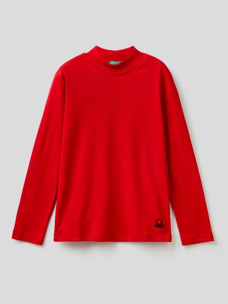 Benetton Warm Organic Katoenen Turtleneck Long Sleeve T-shirts Kinderen Rood | BE873387