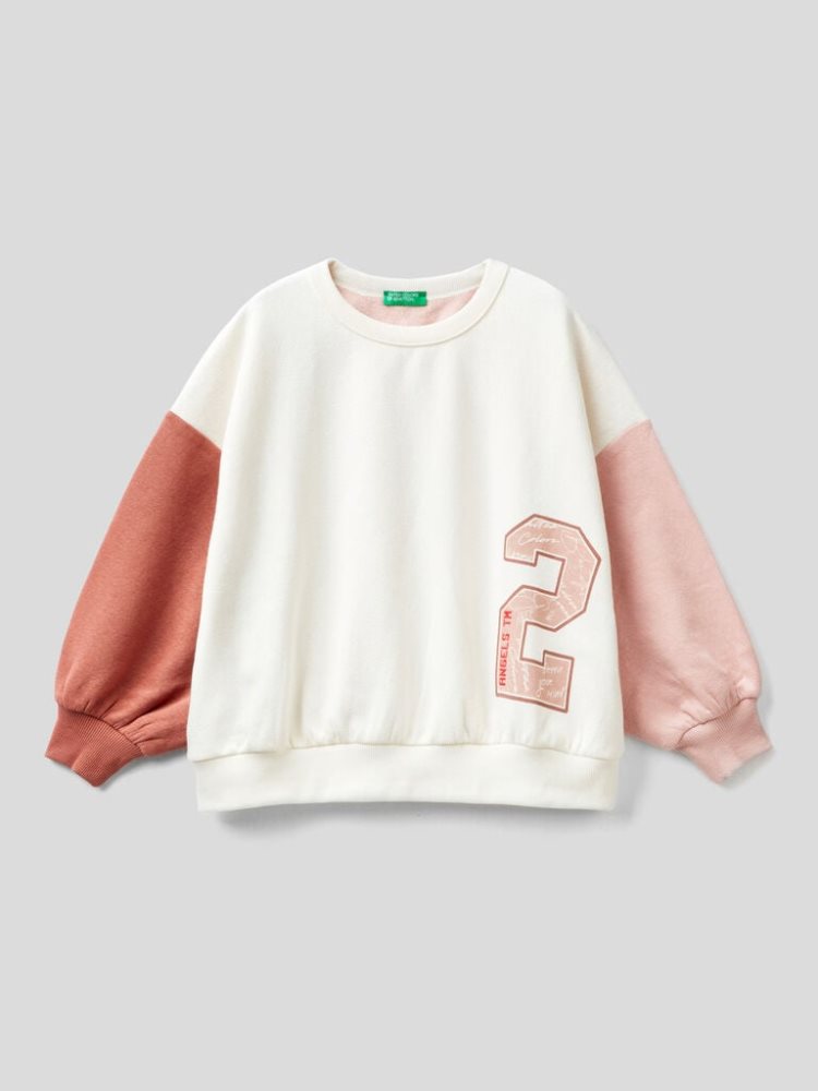 Benetton Warm Oversized Embroidery Sweatshirt Kinderen Wit | BE451476