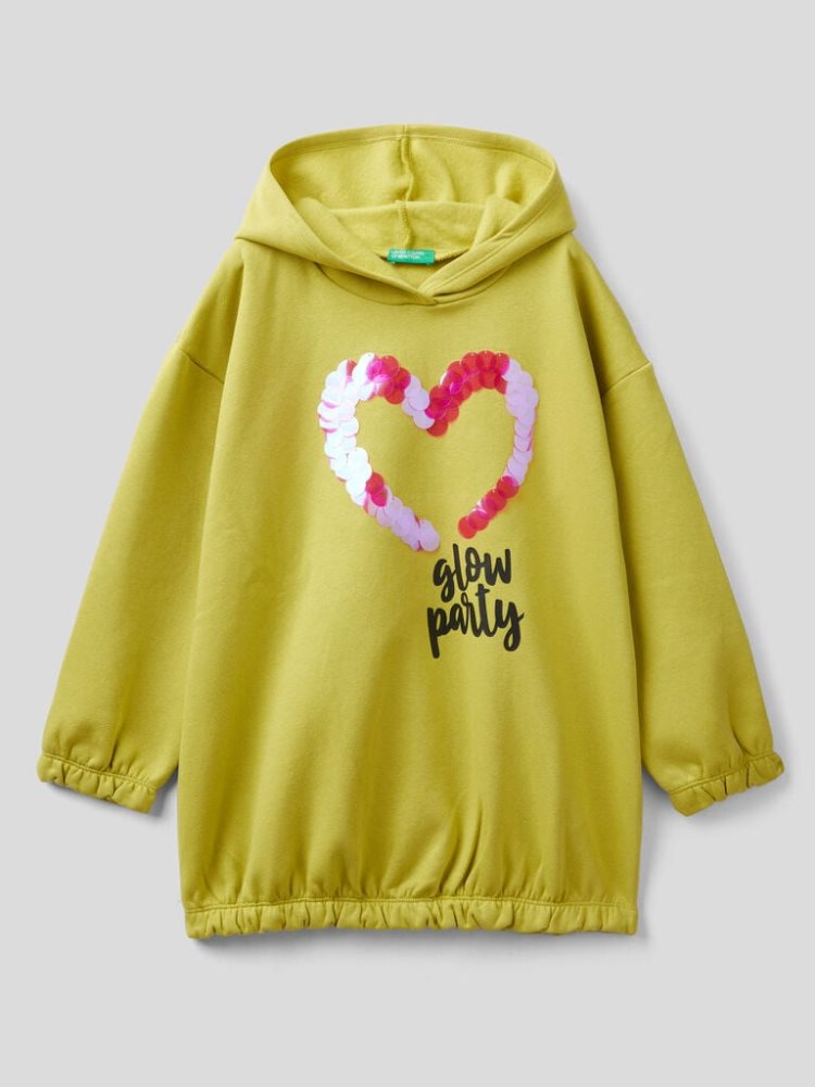 Benetton Warm Oversized Sequins Hoodie Kinderen Geel | BE673546