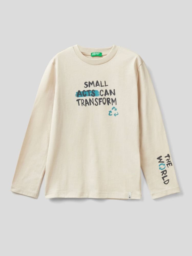 Benetton Warm Print Long Sleeve T-shirts Kinderen Wit | BE060767