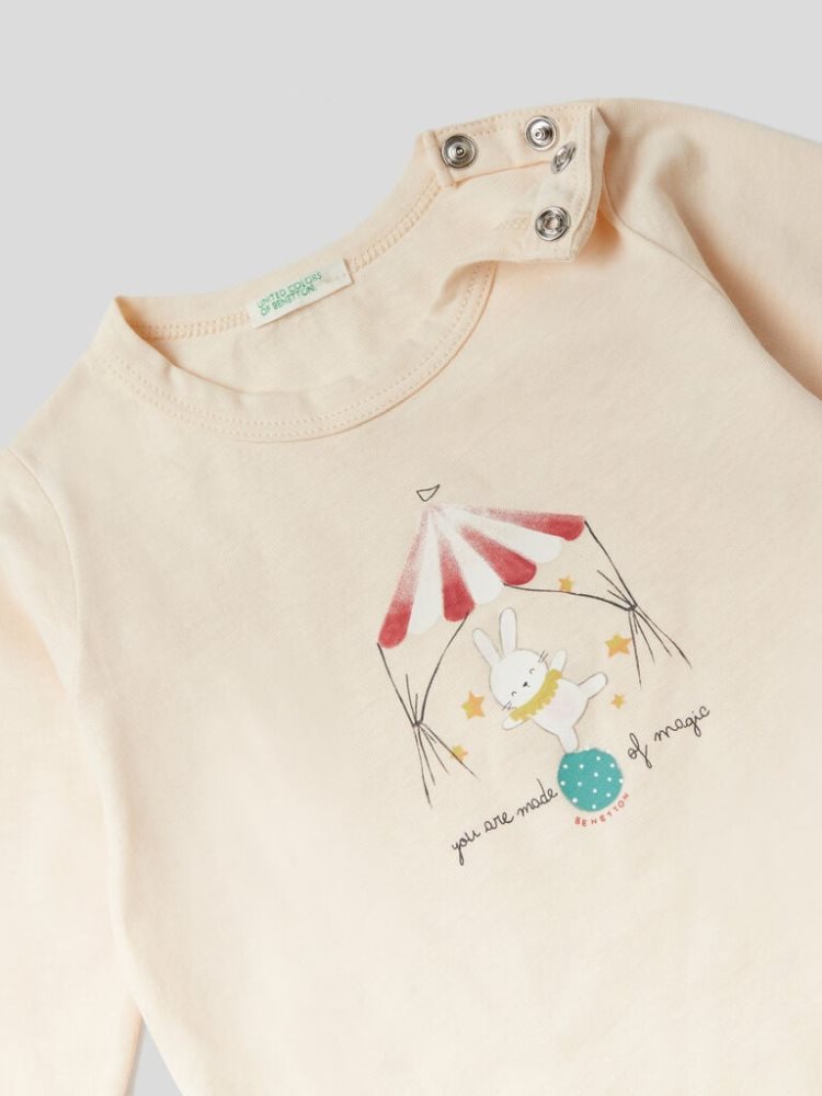 Benetton Warm Printed Organic Katoenen T-shirts Kinderen Wit | BE089048