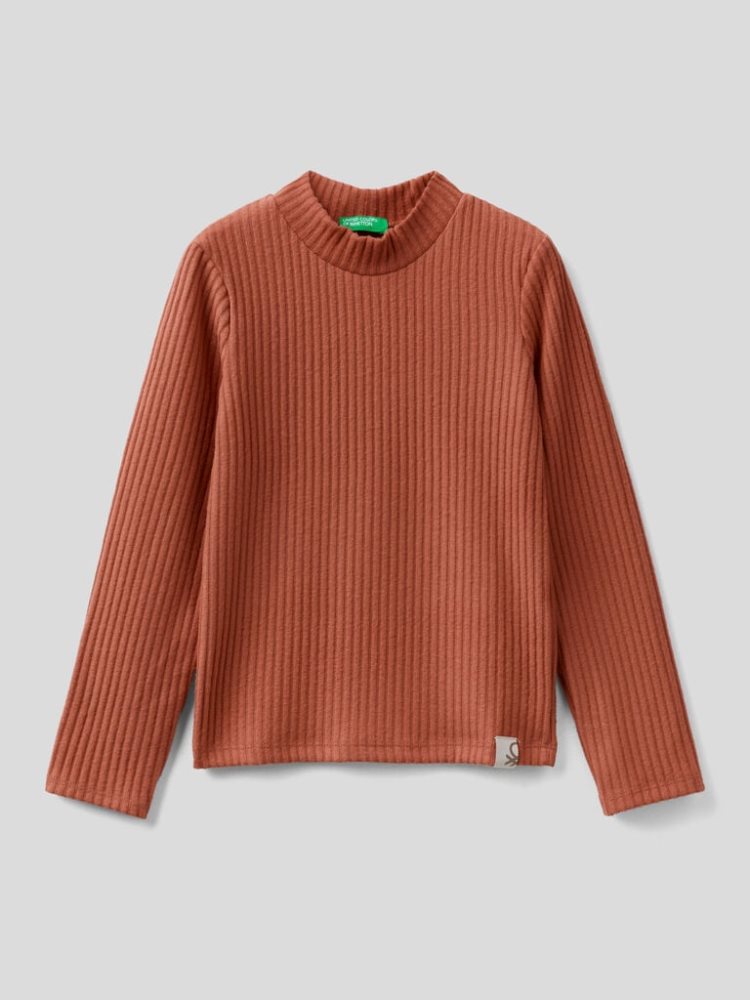 Benetton Warm Recycled Fabric Long Sleeve T-shirts Kinderen Bruin | BE369355