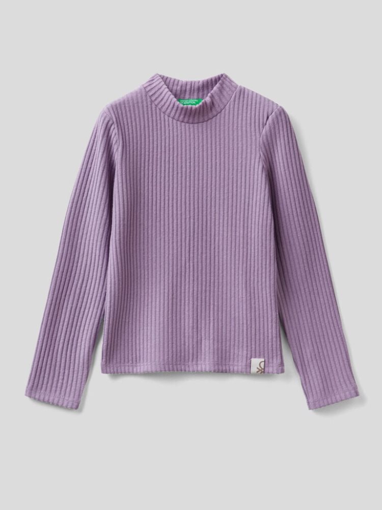 Benetton Warm Recycled Fabric Long Sleeve T-shirts Kinderen Lilac | BE896873