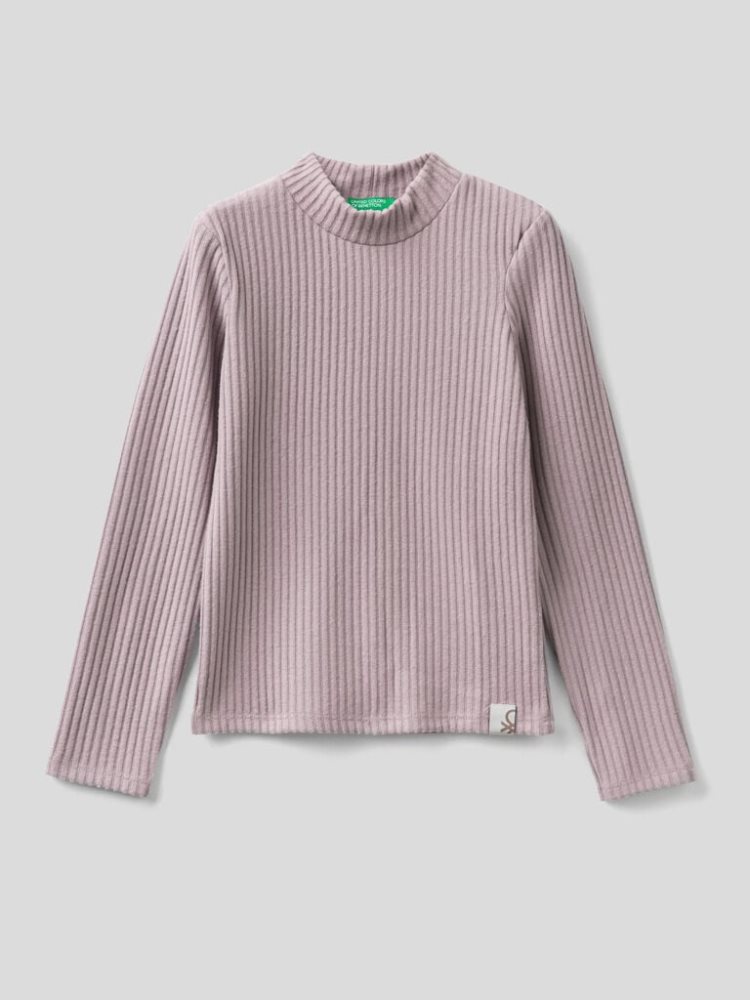 Benetton Warm Recycled Fabric Long Sleeve T-shirts Kinderen Roze | BE912258