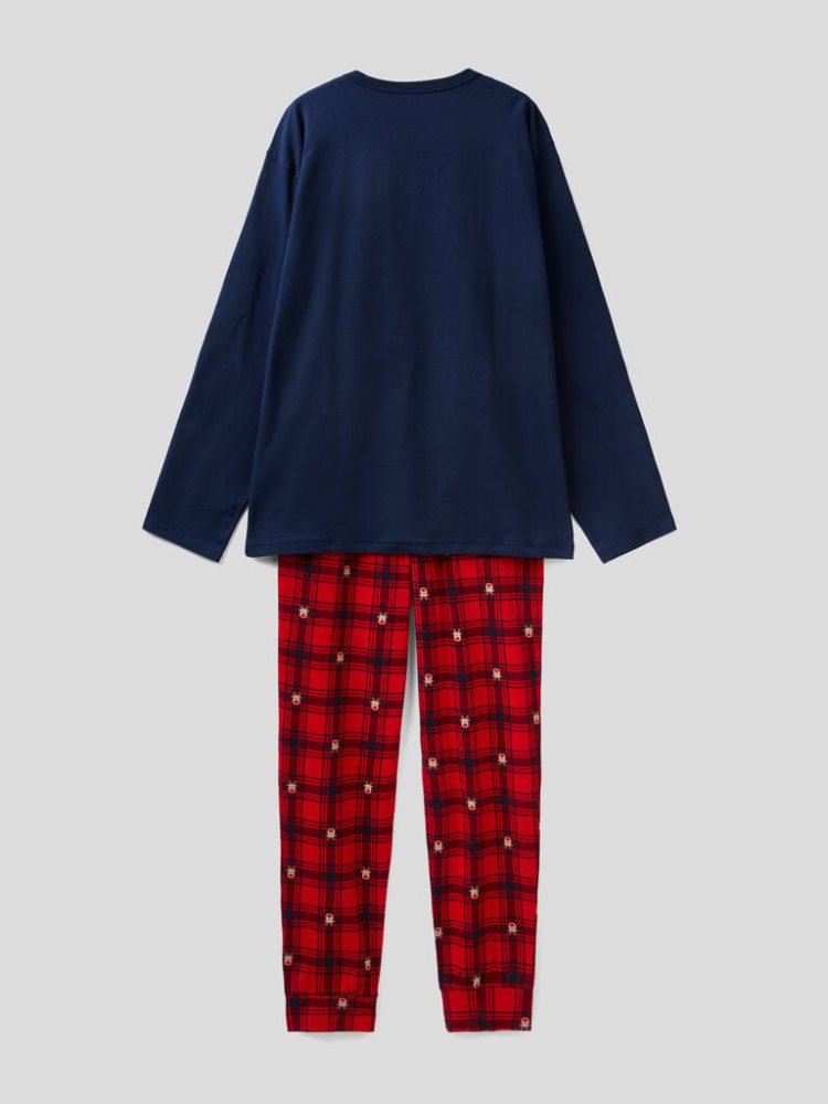 Benetton Warm Reindeer Print Pyjamas Heren Donkerblauw | BE415934