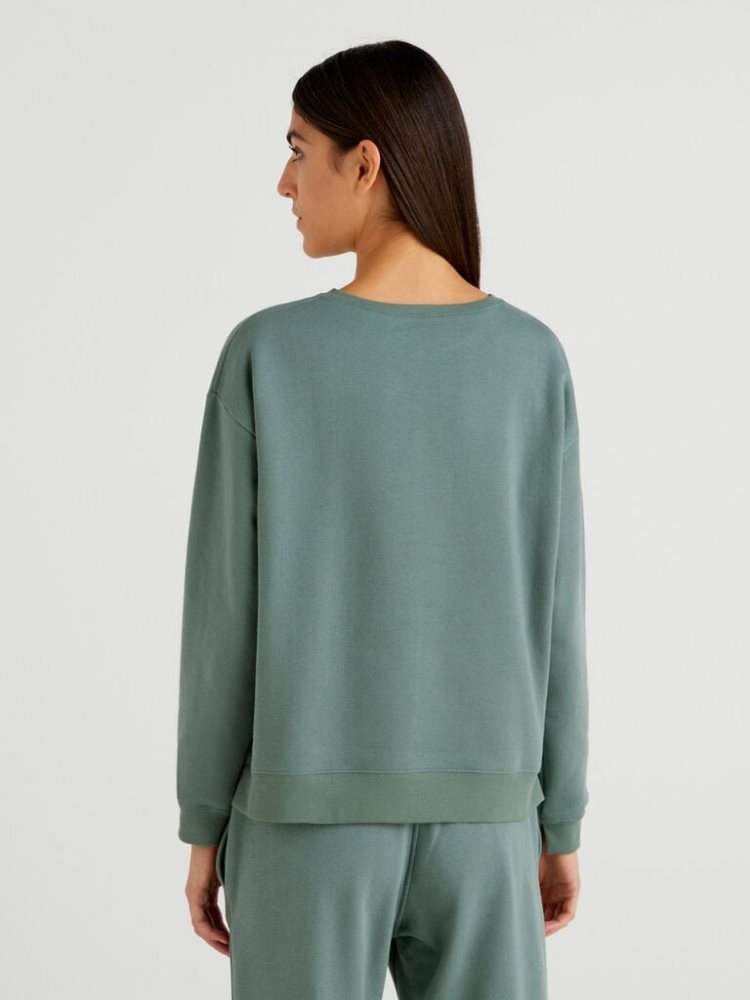 Benetton Warm Side Slits Sweatshirt Dames Groen | BE913171