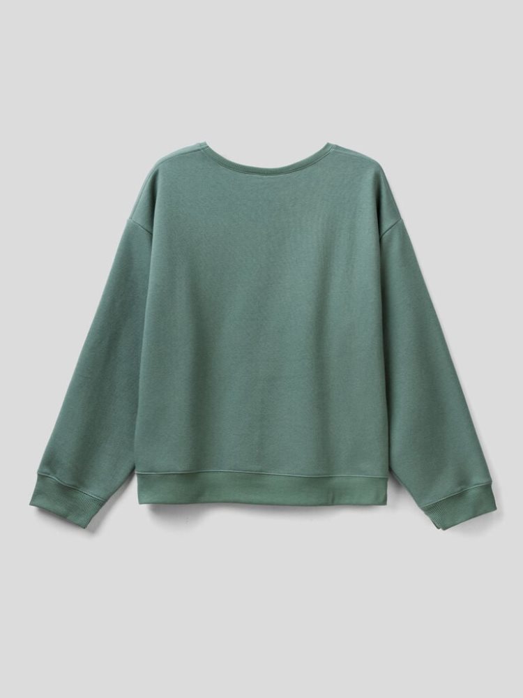 Benetton Warm Side Slits Sweatshirt Dames Groen | BE913171