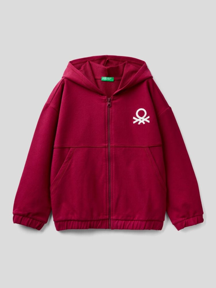 Benetton Warm Zip And Embroidered Logo Hoodie Kinderen Bordeaux | BE384209