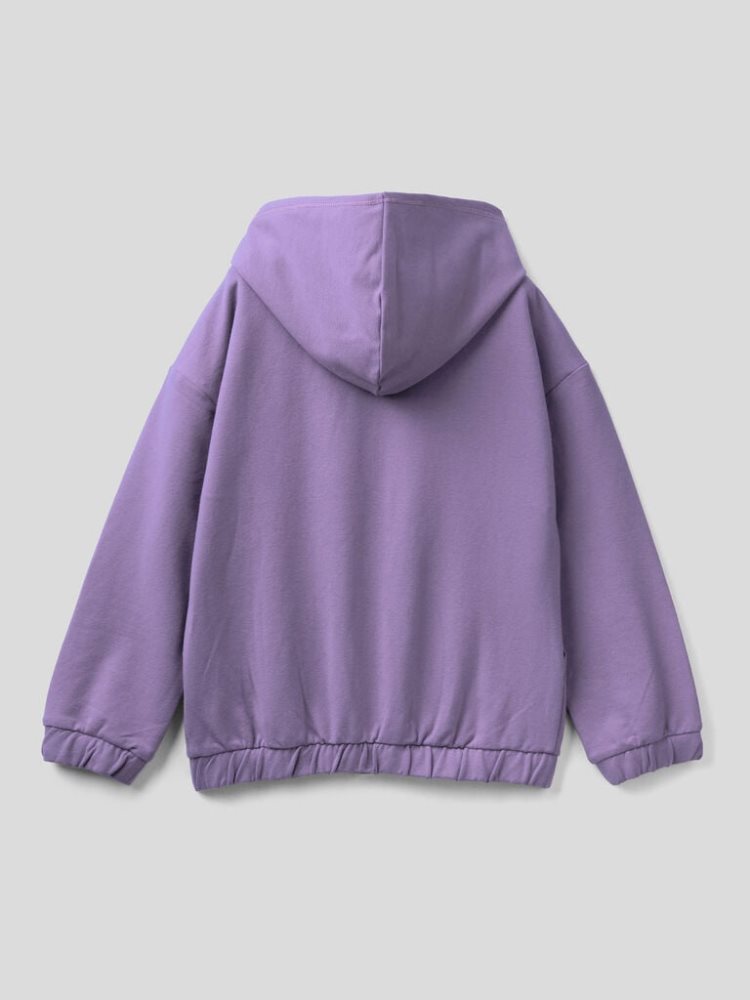 Benetton Warm Zip And Embroidered Logo Hoodie Kinderen Lilac | BE570537