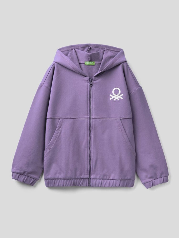 Benetton Warm Zip And Embroidered Logo Hoodie Kinderen Lilac | BE570537