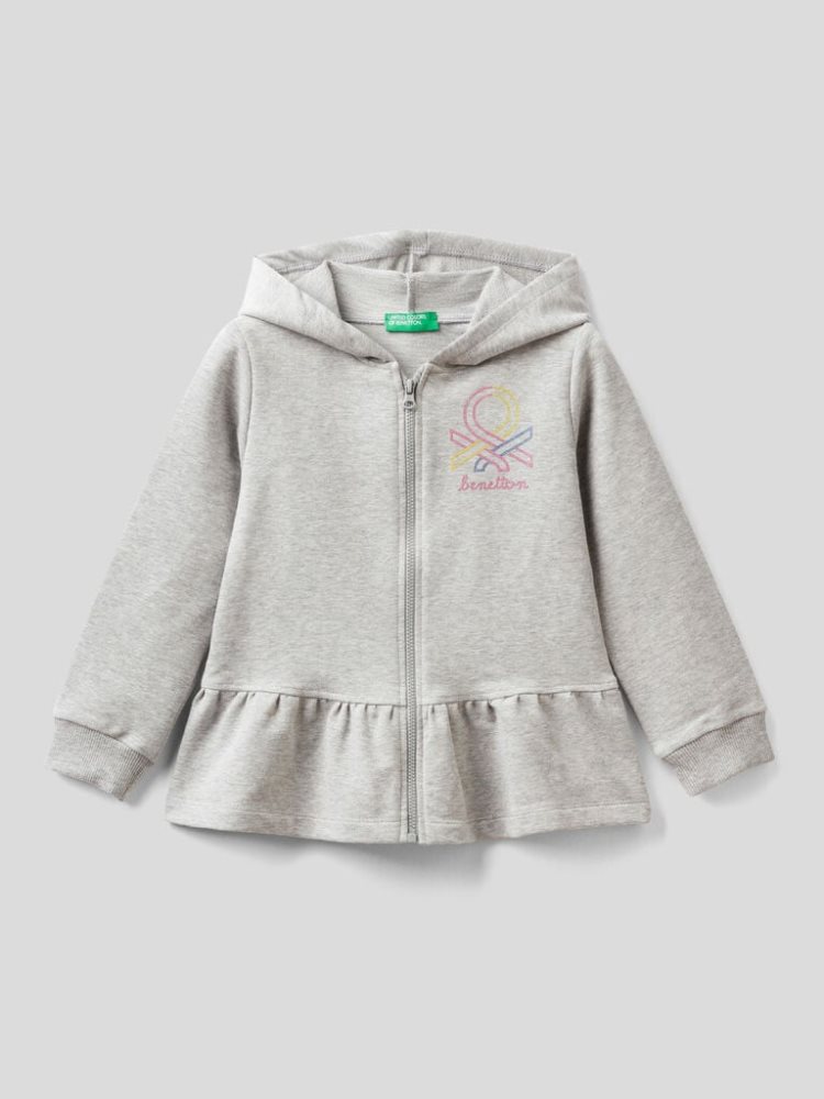 Benetton Warm Zip And Flounce Hoodie Kinderen Grijs | BE216371