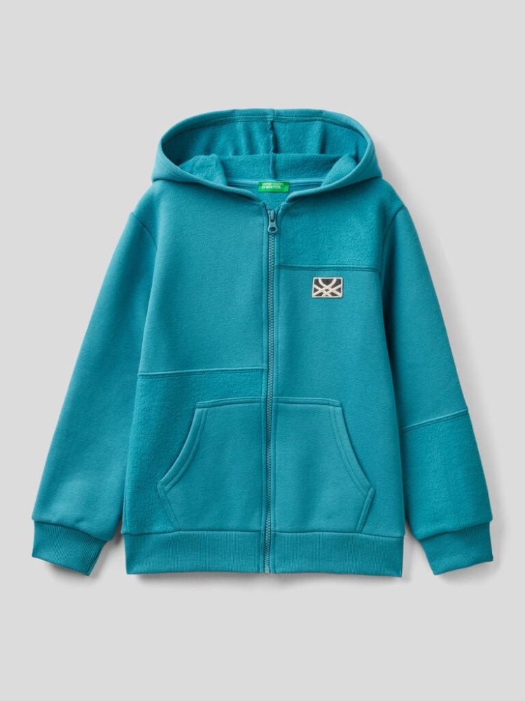 Benetton Warm Zip And Logo Patch Hoodie Kinderen Lichtblauw | BE292723