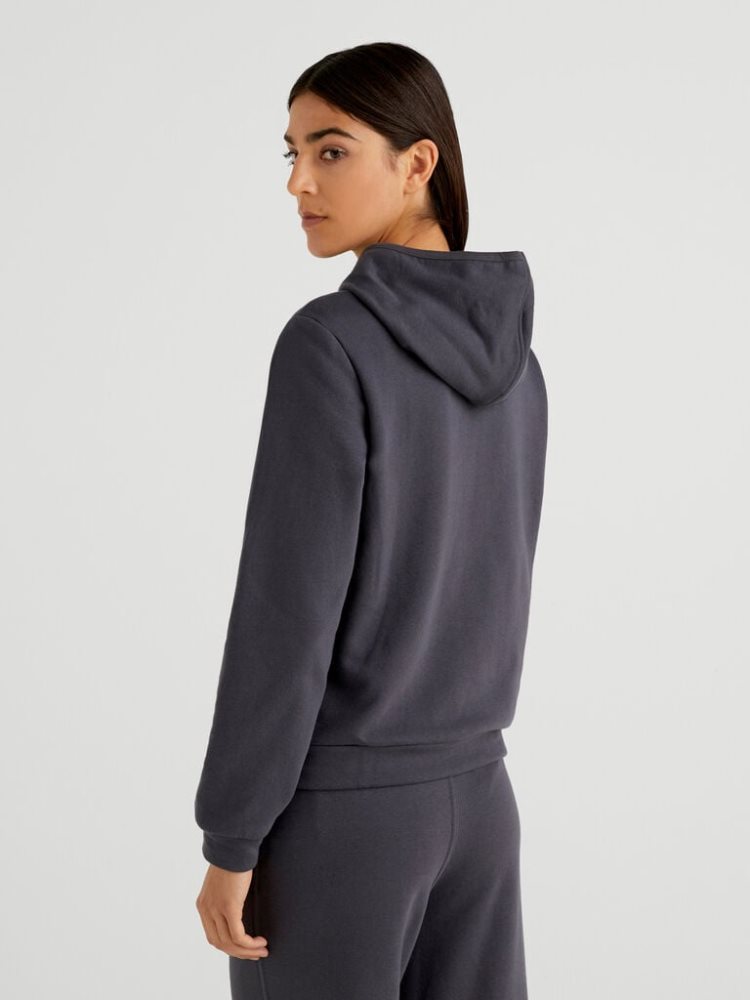 Benetton Warm Zip Hoodie Dames Zwart | BE714641