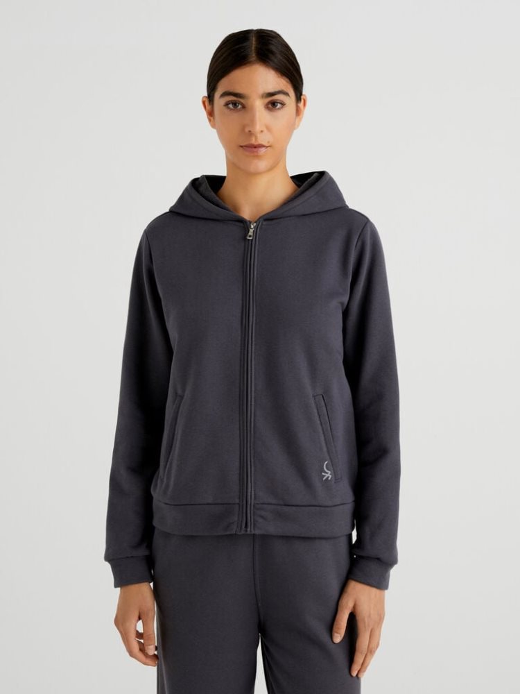 Benetton Warm Zip Hoodie Dames Zwart | BE714641