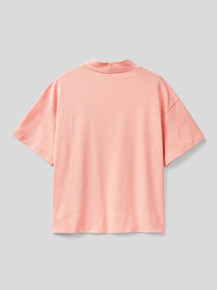 Benetton Winter Print Short Sleeve T-shirts Dames Roze | BE215796