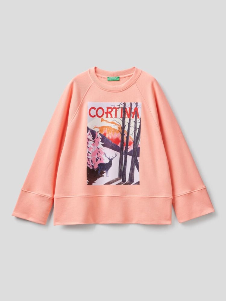 Benetton Winter Print Sweatshirt Dames Roze | BE516689