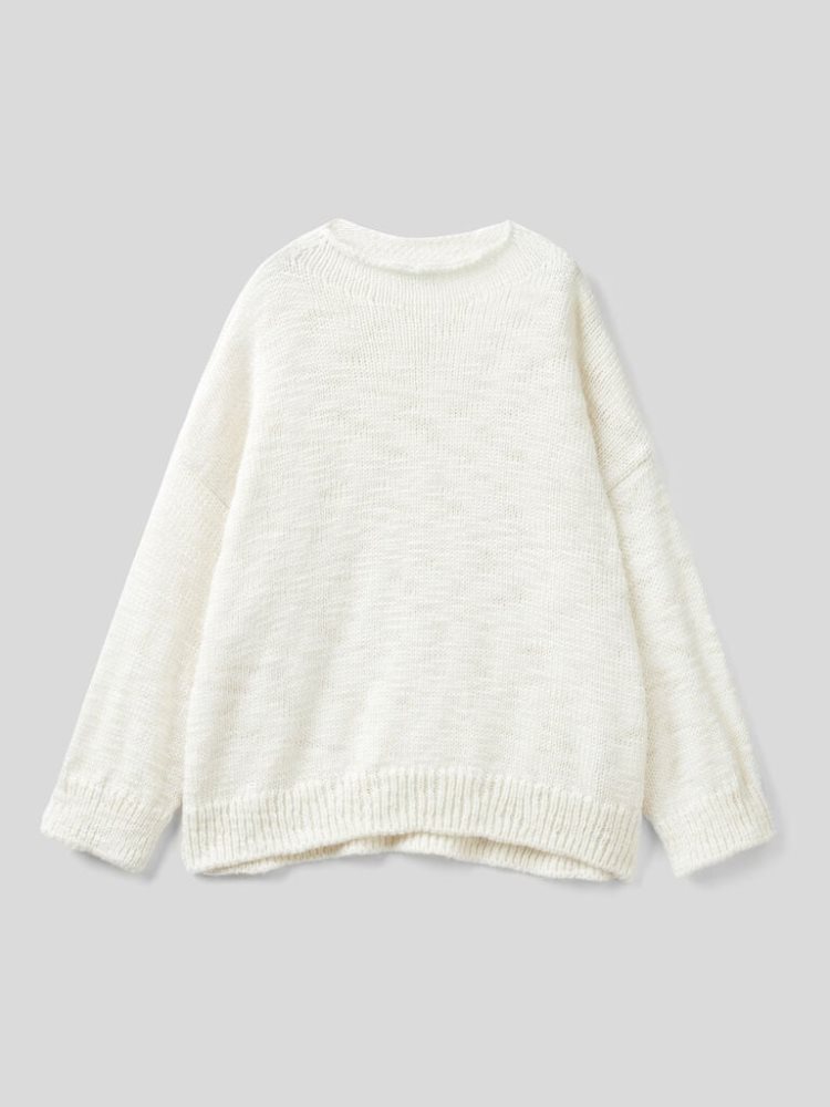 Benetton Wol And Alpaca Blend High Neck Sweaters Dames Wit | BE578924