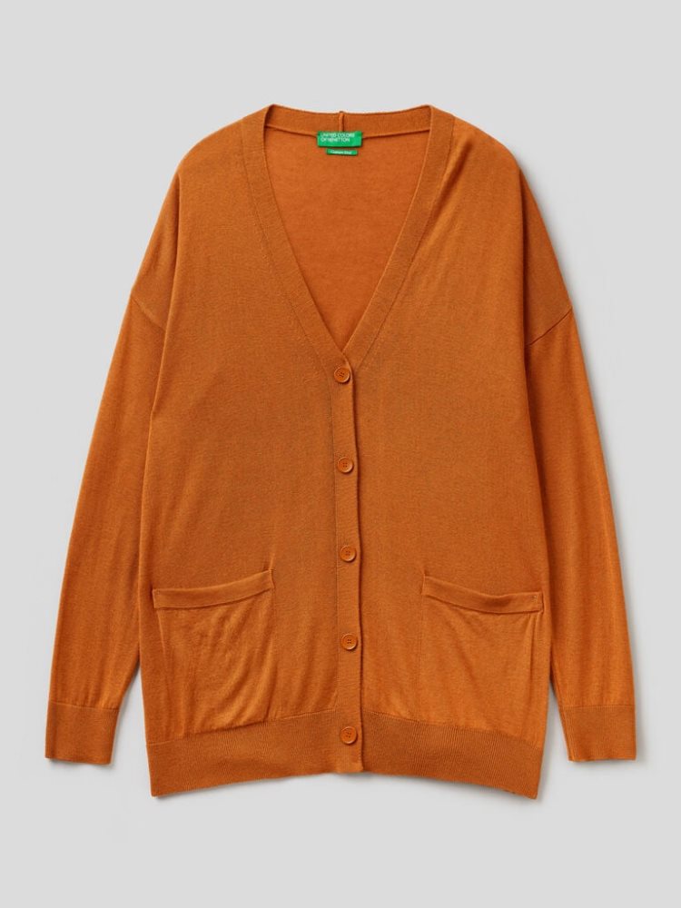 Benetton Wol And Cashmere Blend Cardigan Dames Burnt | BE188213