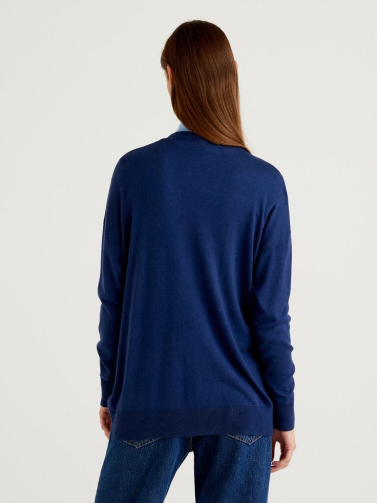 Benetton Wol And Cashmere Blend Cardigan Dames Blauw | BE866784