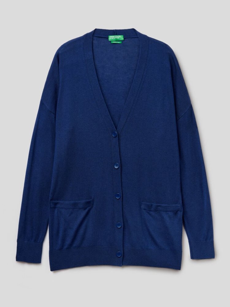 Benetton Wol And Cashmere Blend Cardigan Dames Blauw | BE866784