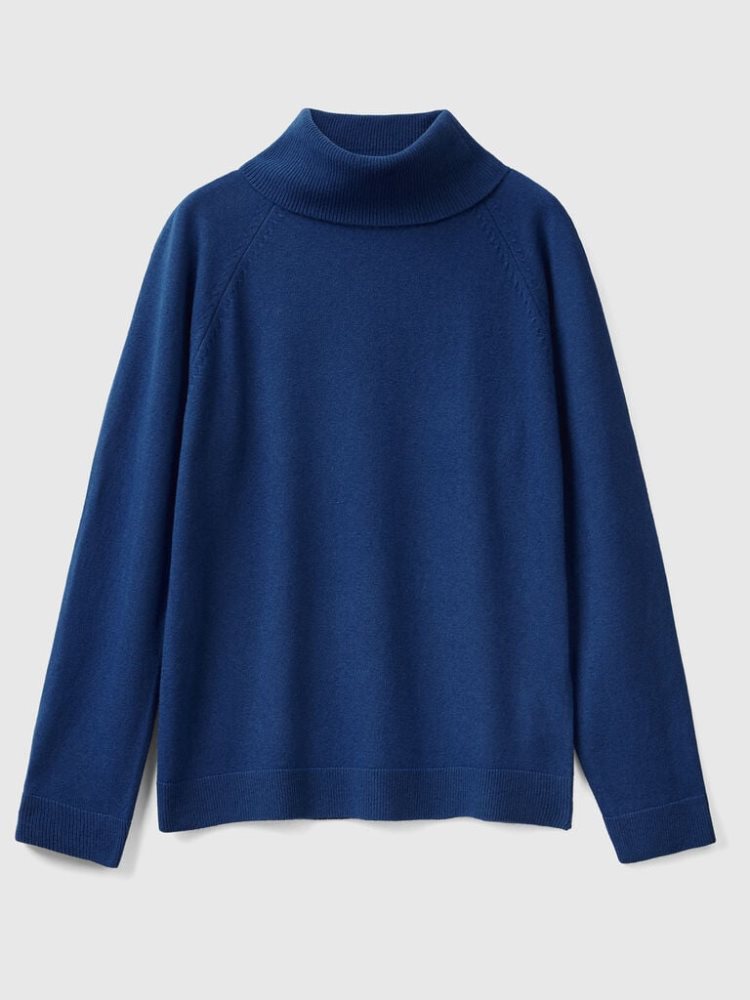 Benetton Wol And Cashmere Blend Turtleneck High Neck Sweaters Dames Donkerblauw | BE455431