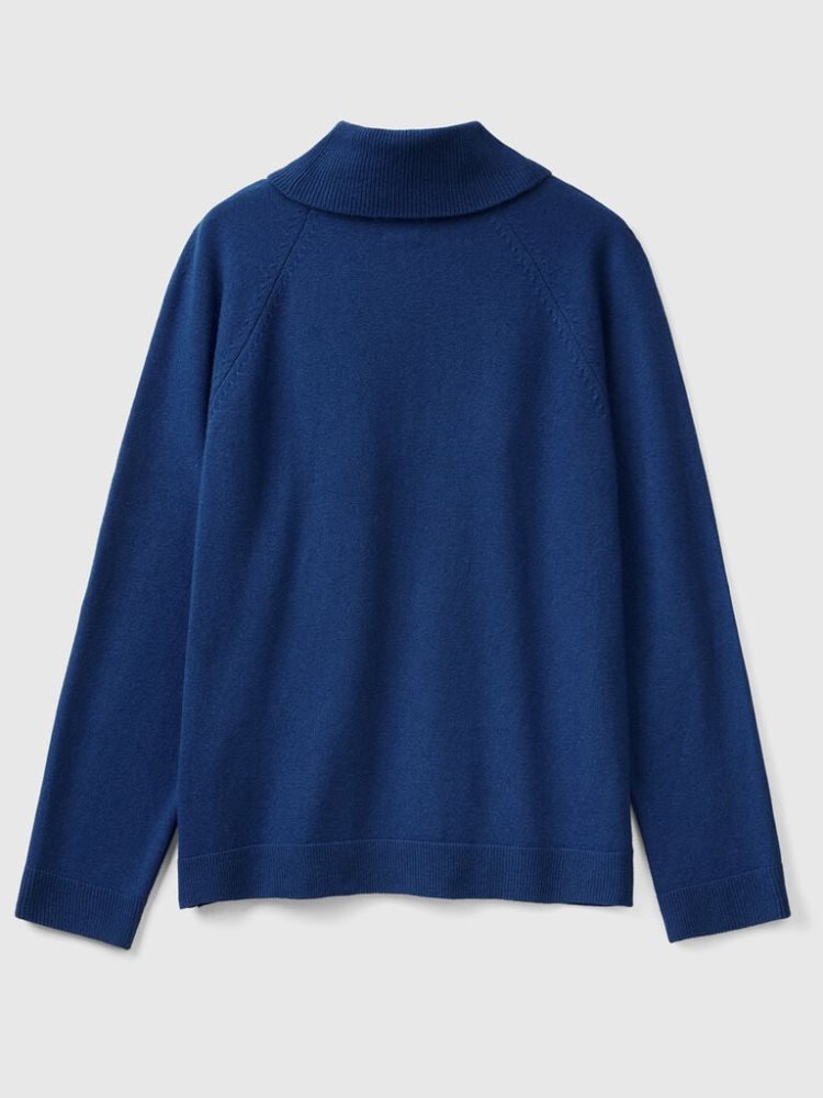 Benetton Wol And Cashmere Blend Turtleneck High Neck Sweaters Dames Donkerblauw | BE455431