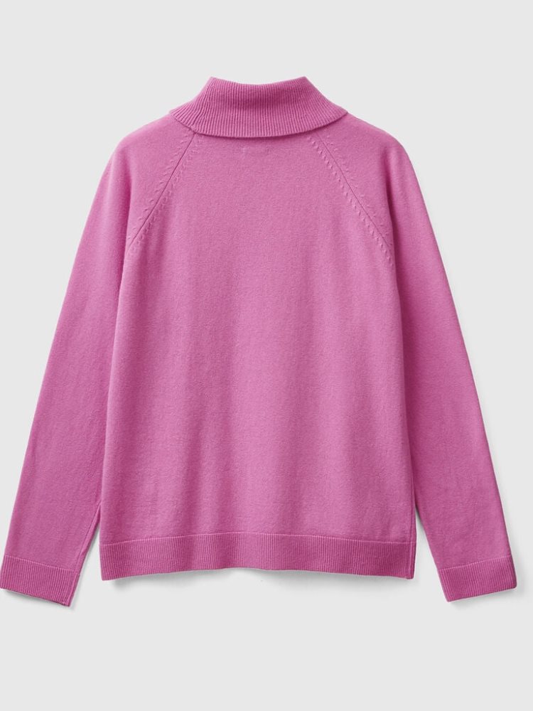 Benetton Wol And Cashmere Blend Turtleneck High Neck Sweaters Dames Roze | BE886082