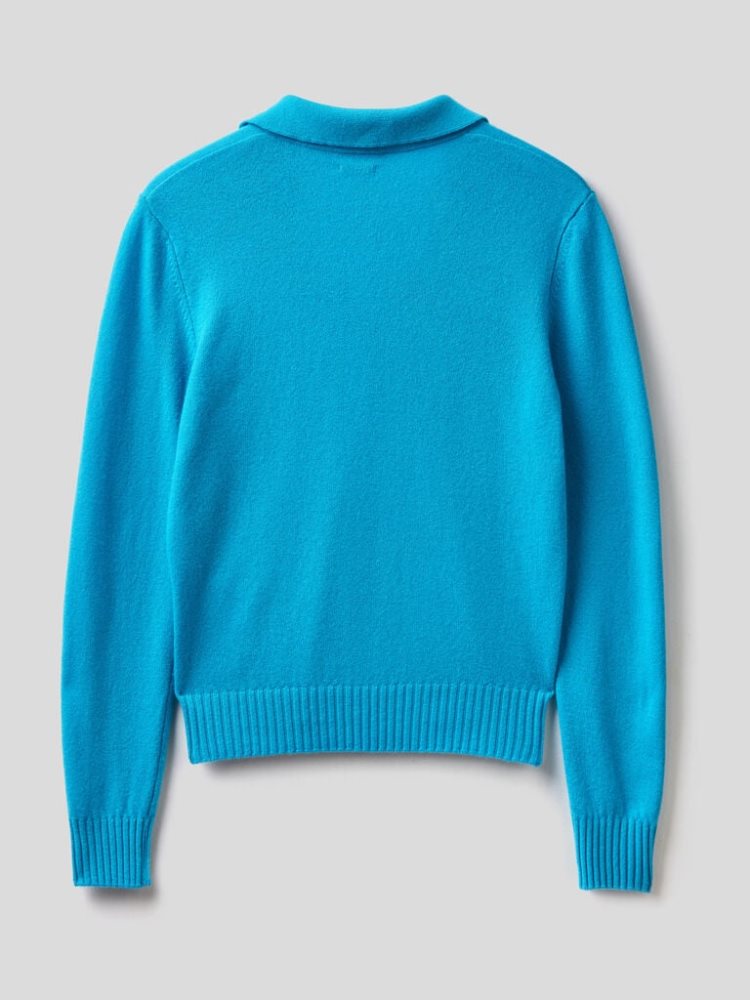 Benetton Wol And Cashmere V-neck Sweaters Dames Turquoise | BE122028