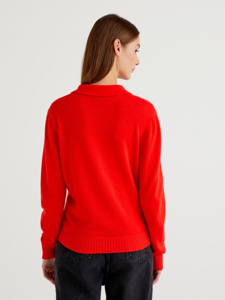 Benetton Wol And Cashmere V-neck Sweaters Dames Rood | BE186192