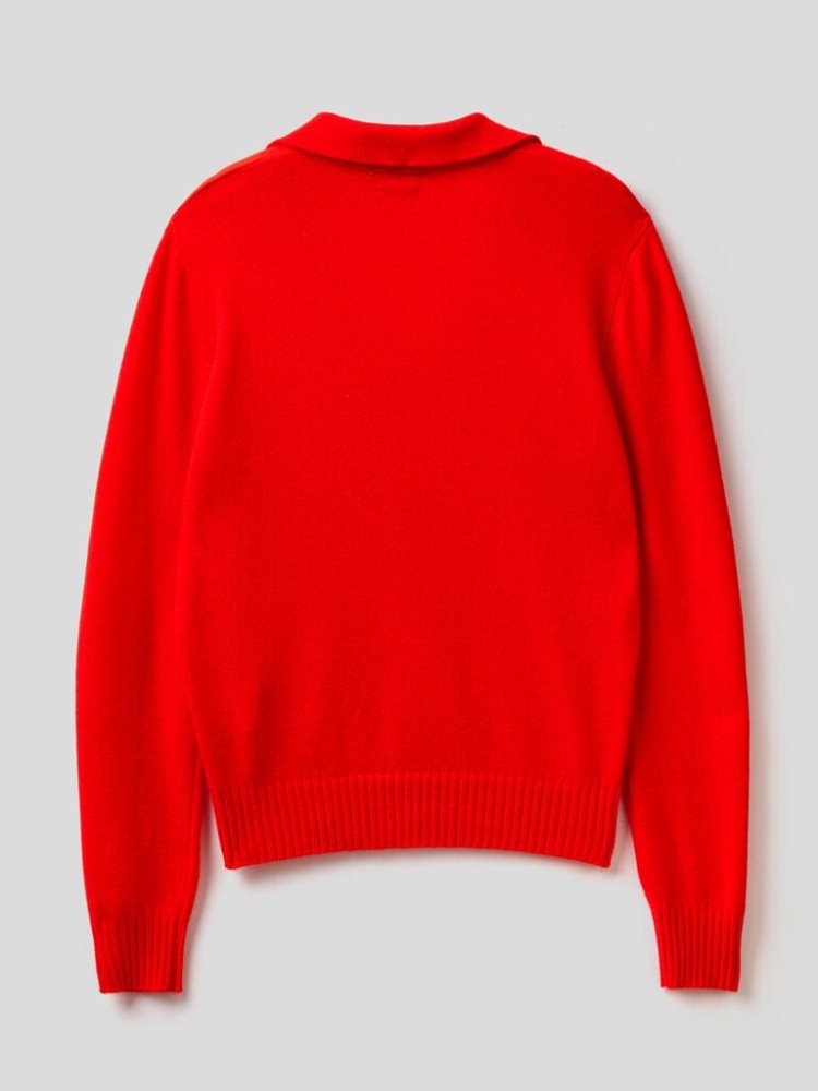 Benetton Wol And Cashmere V-neck Sweaters Dames Rood | BE186192