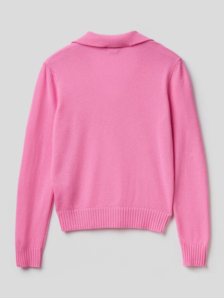 Benetton Wol And Cashmere V-neck Sweaters Dames Roze | BE240351