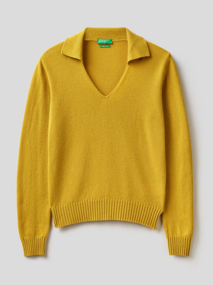 Benetton Wol And Cashmere V-neck Sweaters Dames Geel | BE409100