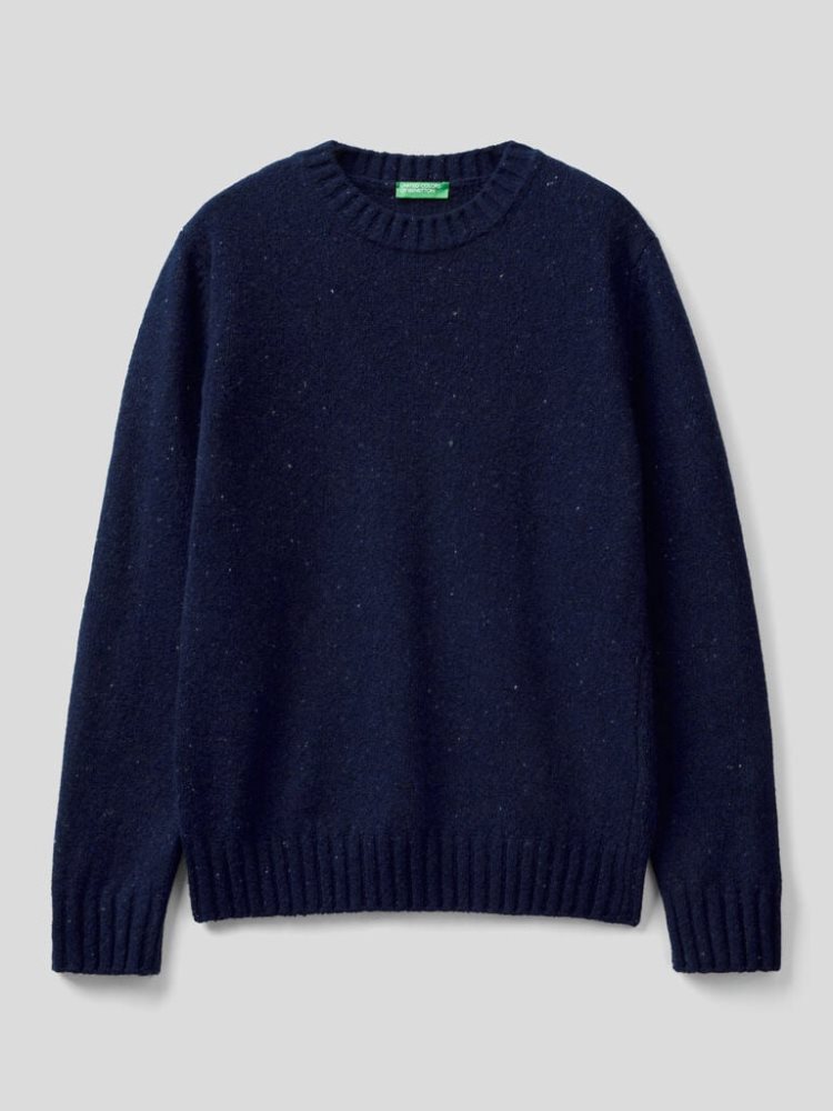 Benetton Wol And Viscose Blend Crew Neck Sweaters Heren Donkerblauw | BE105112