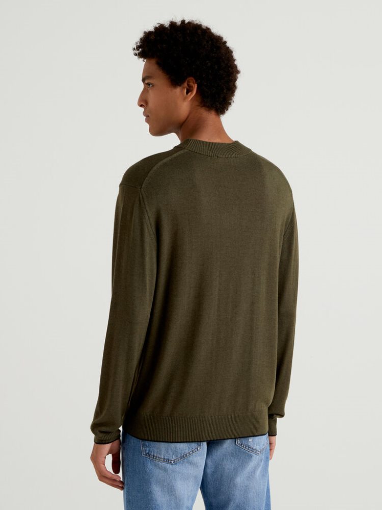 Benetton Wol And Viscose Blend Crew Neck Sweaters Heren Groen | BE304836