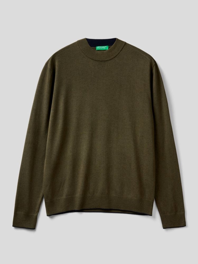 Benetton Wol And Viscose Blend Crew Neck Sweaters Heren Groen | BE304836