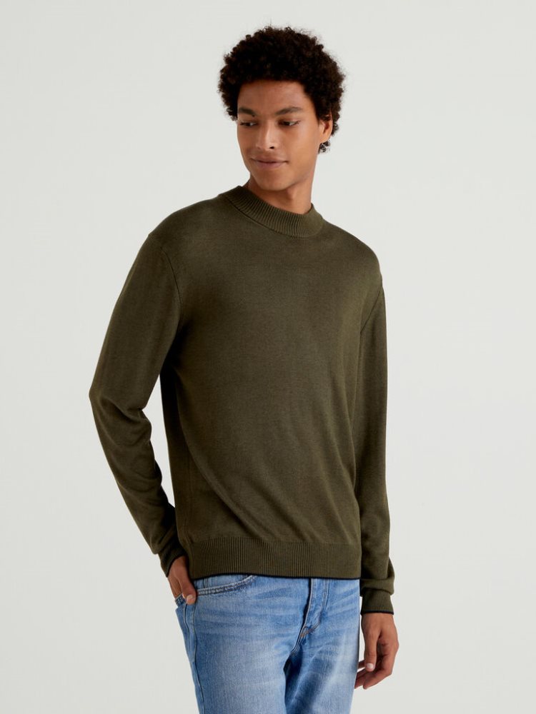 Benetton Wol And Viscose Blend Crew Neck Sweaters Heren Groen | BE304836