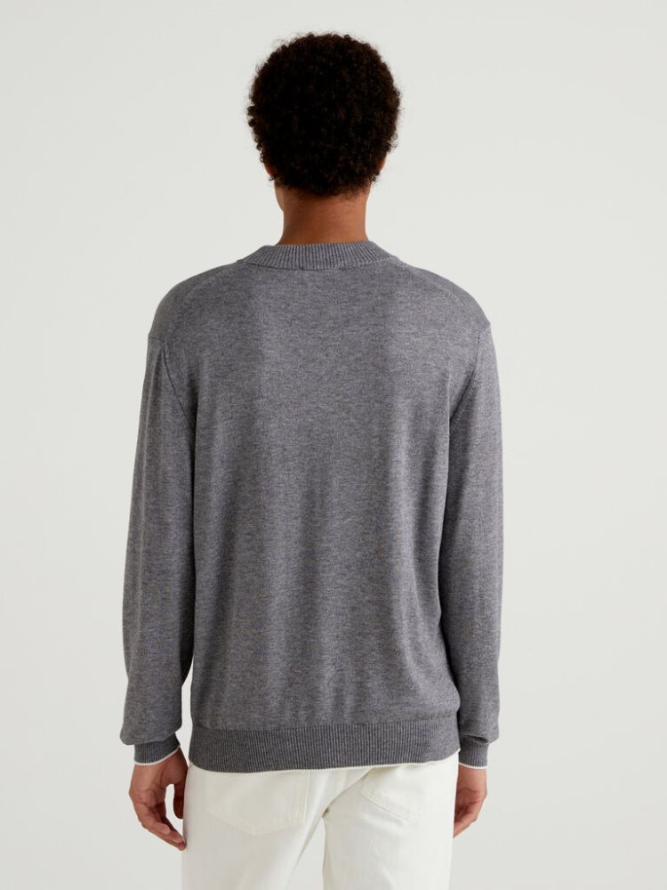 Benetton Wol And Viscose Blend Crew Neck Sweaters Heren Lichtgrijs | BE427755