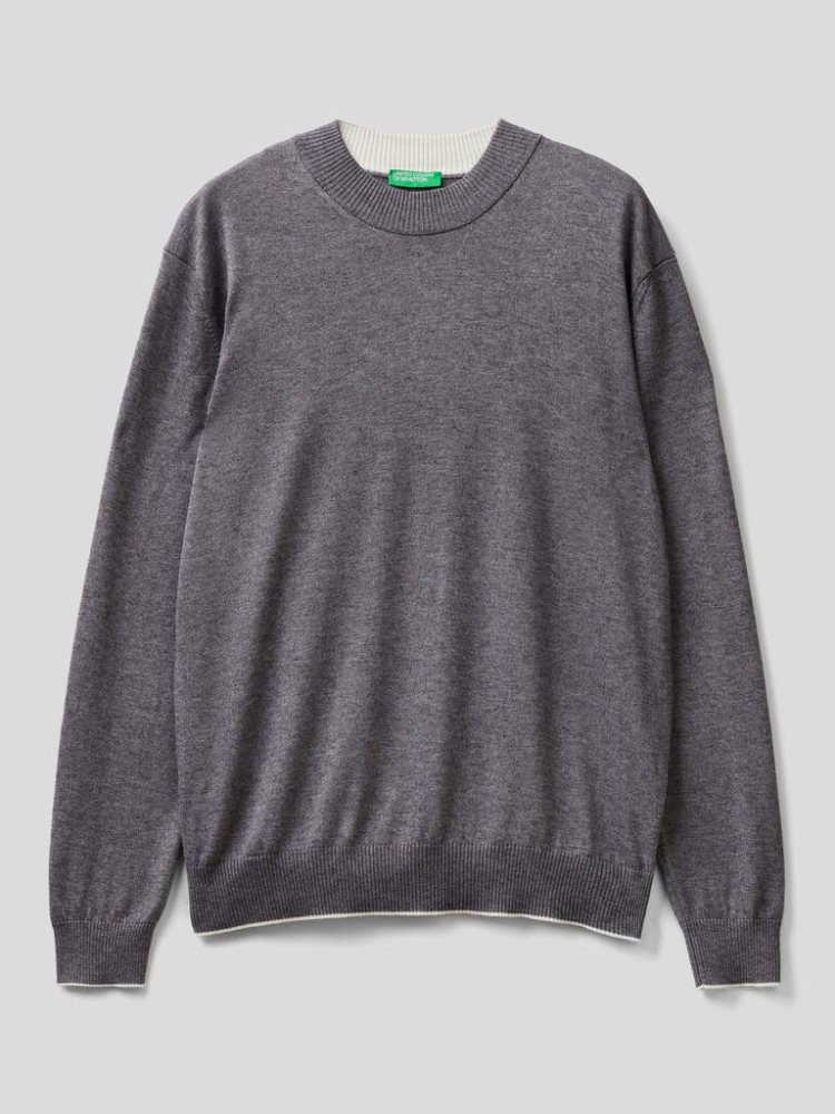 Benetton Wol And Viscose Blend Crew Neck Sweaters Heren Lichtgrijs | BE427755