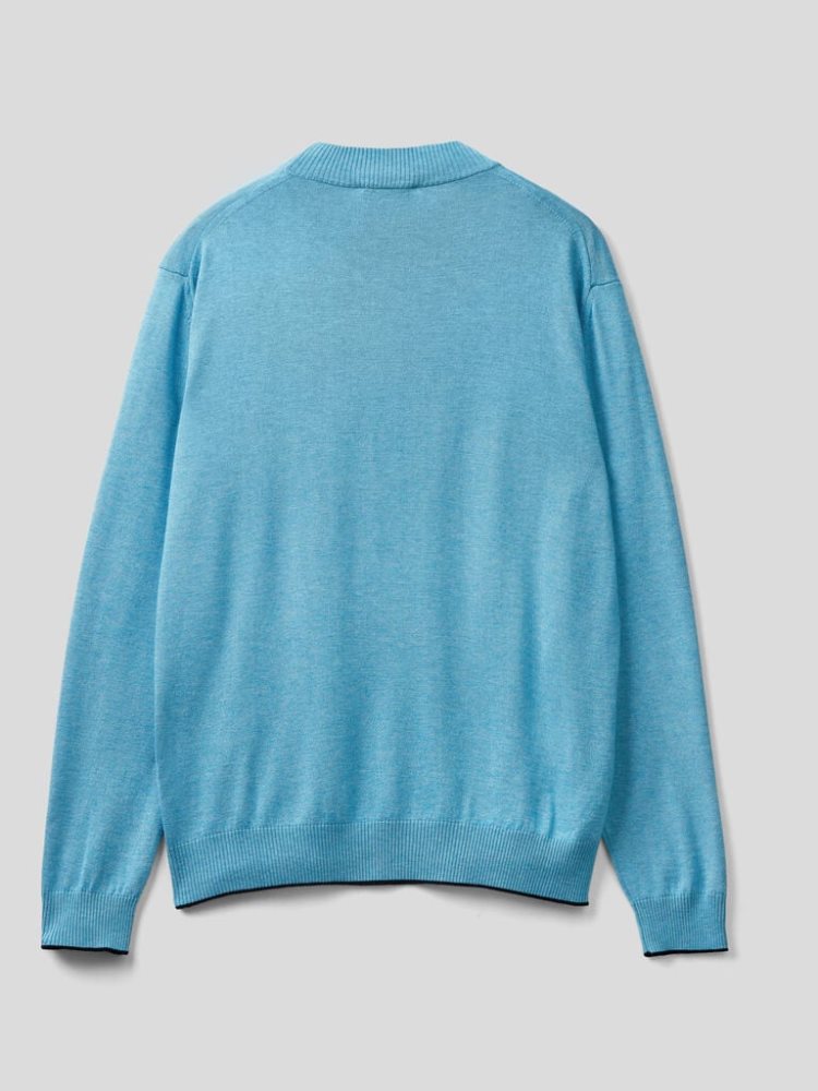 Benetton Wol And Viscose Blend Crew Neck Sweaters Heren Blauw | BE887202