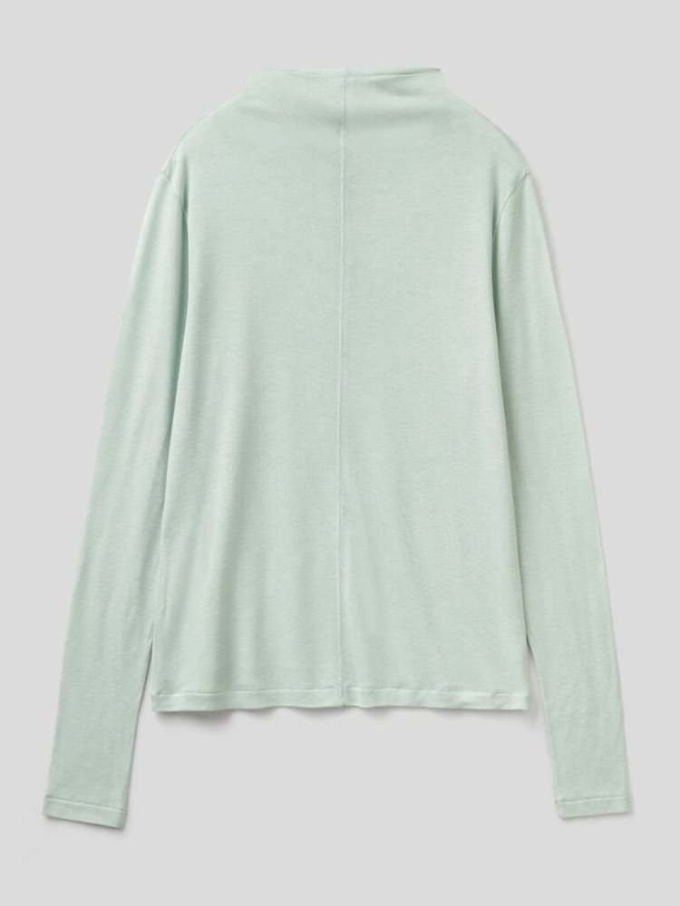 Benetton Wol And Viscose Blend Long Sleeve T-shirts Dames Aqua | BE418350